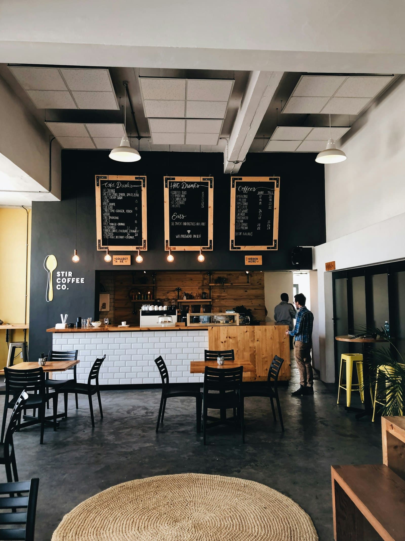 The service counter with a hand-lettered chalkboard menu